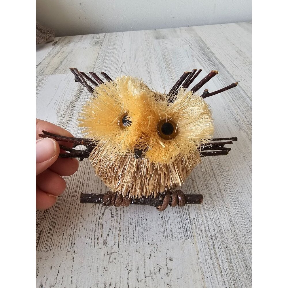 Sisal‎ owl bird bottle brush ornament wood decor wildlife